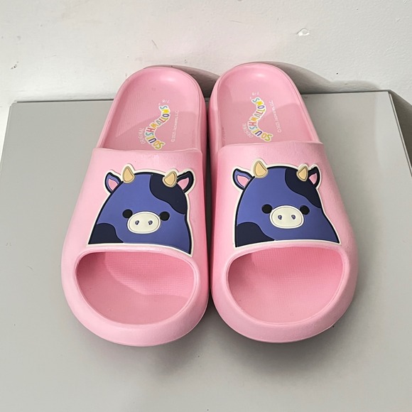 Squishmallows Shoes - Squishmallows Slide Sandals Women Size 7/8‎ Pink Blue Cow Character Foam Slip On